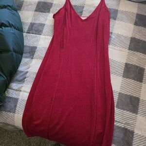 Sparkle Red Mini Slip Dress with V-Neck